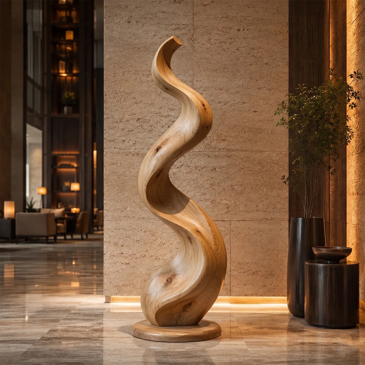 Handcrafted Solid Wood Spiral Floor Sculpture – Modern Organic Statement Art TT006-1040
