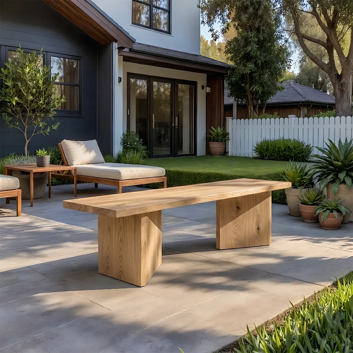 Handcrafted Solid Wood Outdoor Bench Minimalist Patio Garden Bench