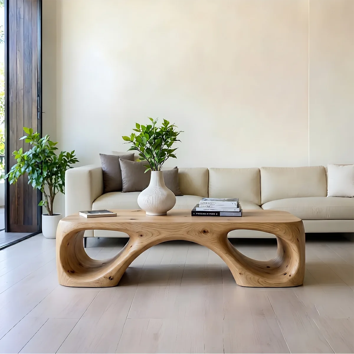Sculptural Solid Wood Coffee Table – Handcrafted Organic Modern Center Table