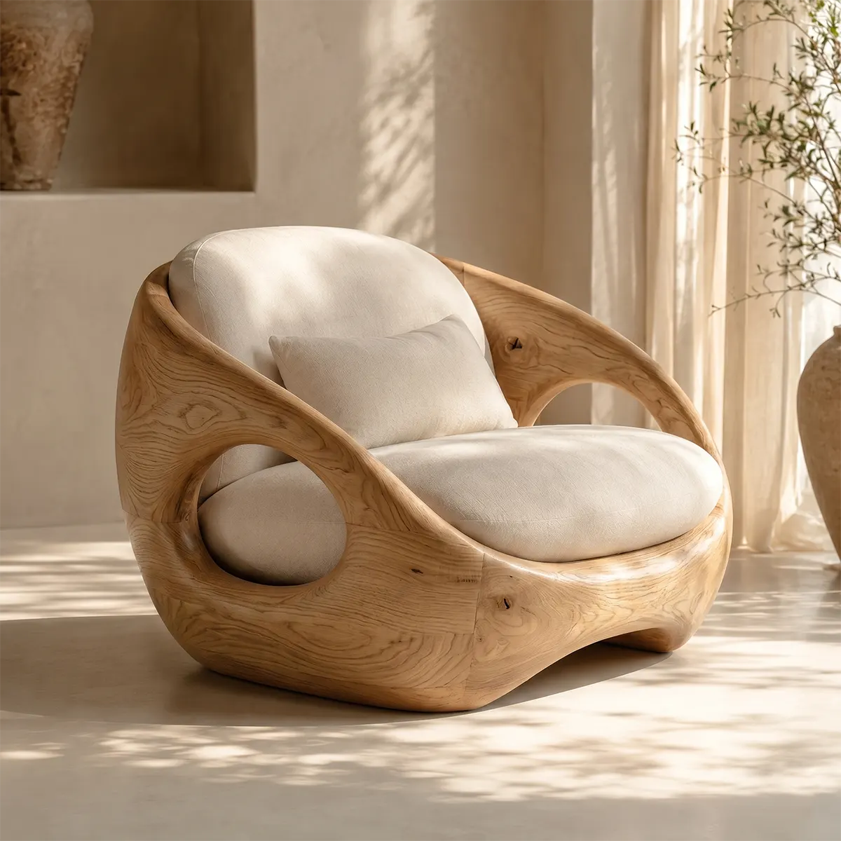 Organic Modern Wooden Lounge Chair | Sculptural Solid Wood Accent Chair TT006-3010