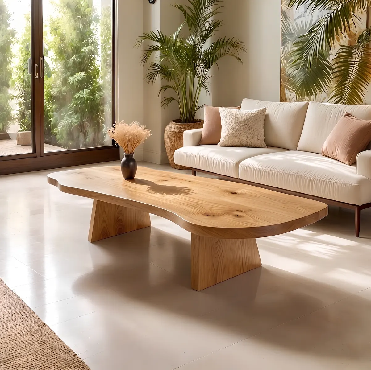 Mid Century Abstract Solid Wood Coffee Table with Sculptural Design