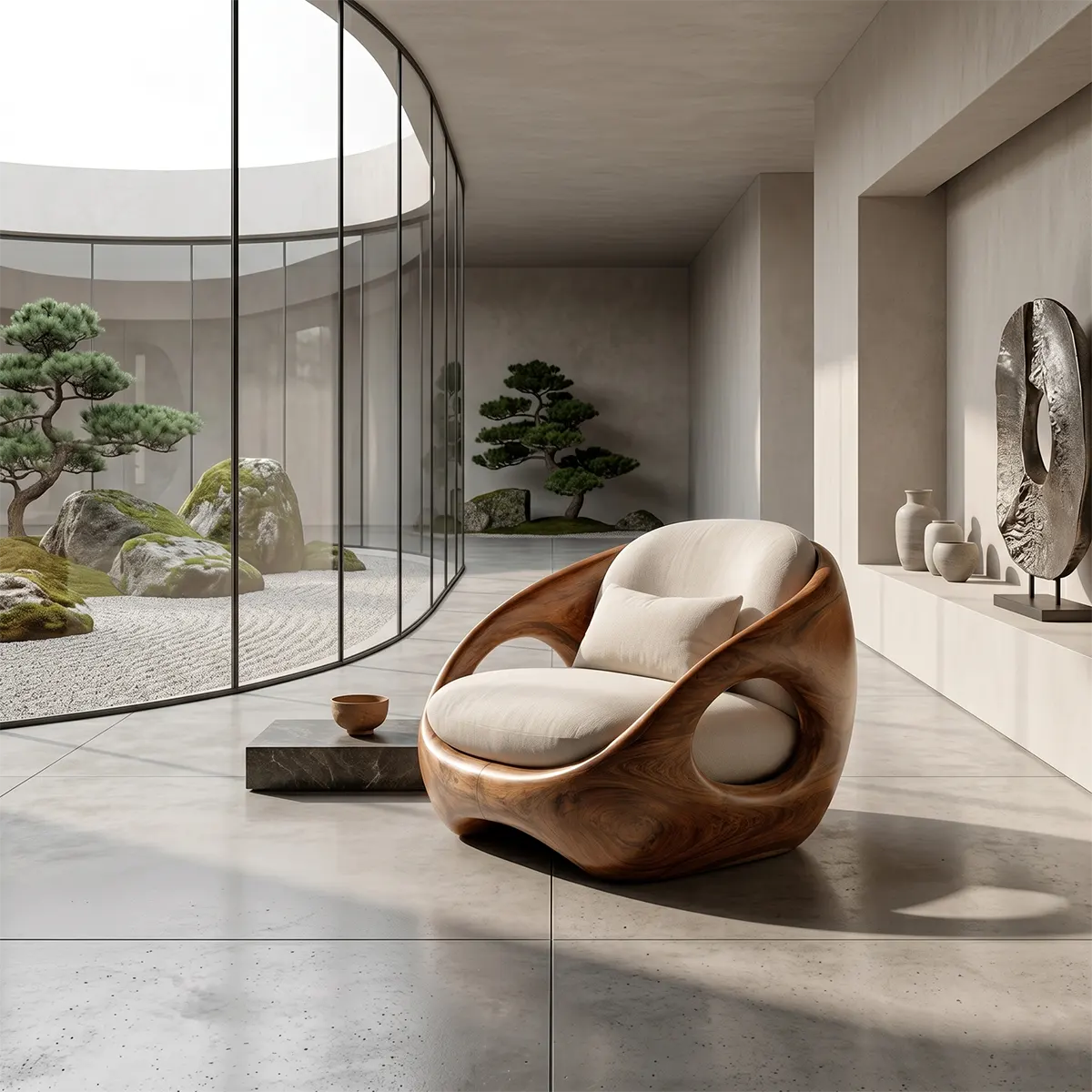 Organic Modern Wooden Lounge Chair | Sculptural Solid Wood Accent Chair TT006-3010