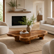Organic Solid Wood Live Edge Coffee Table | Freeform Hardwood Coffee Table with Sculptural Pedestal Base TT006-4064