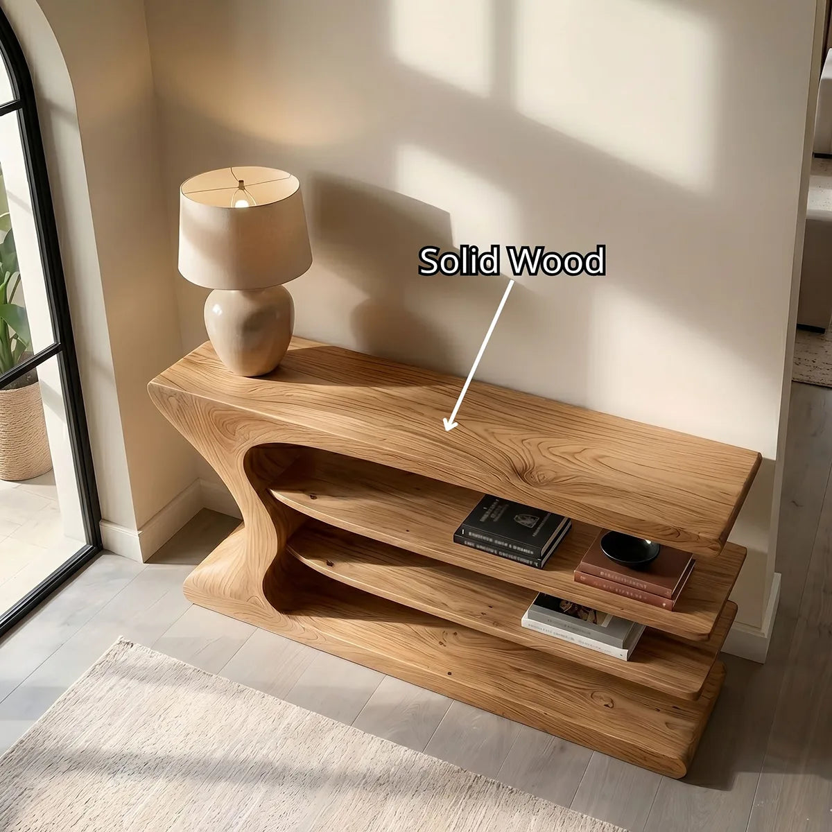 Organic Modern Console Table with Shelves, Sculptural Wood Console Table for Entryway & Living Room HL020-7755
