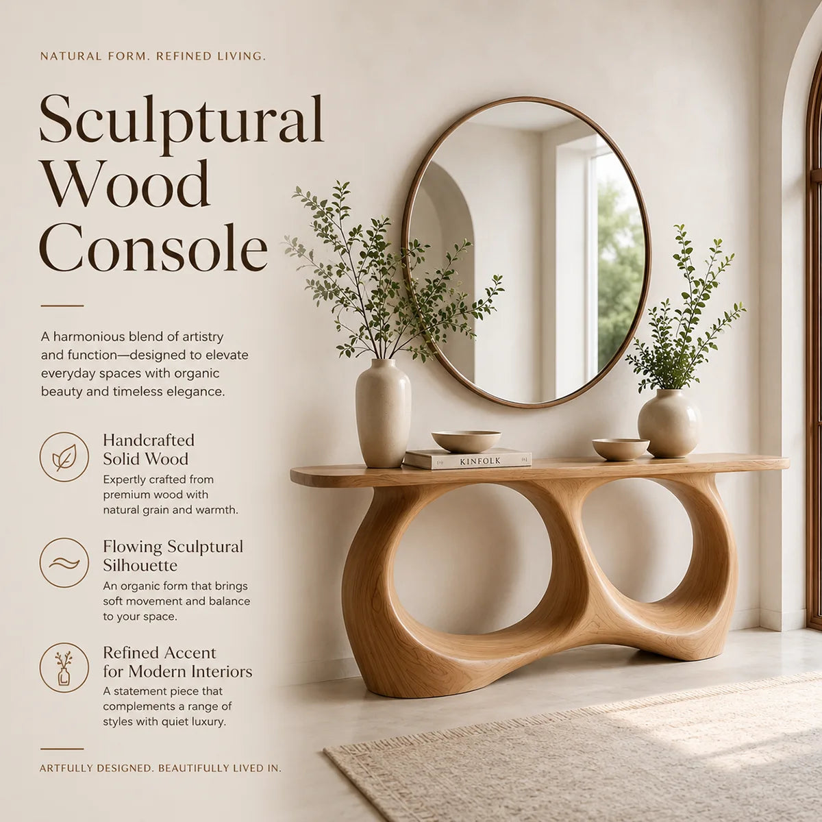 Modern Sculptural Console Table – Organic Contemporary Entryway Table TT006-5674