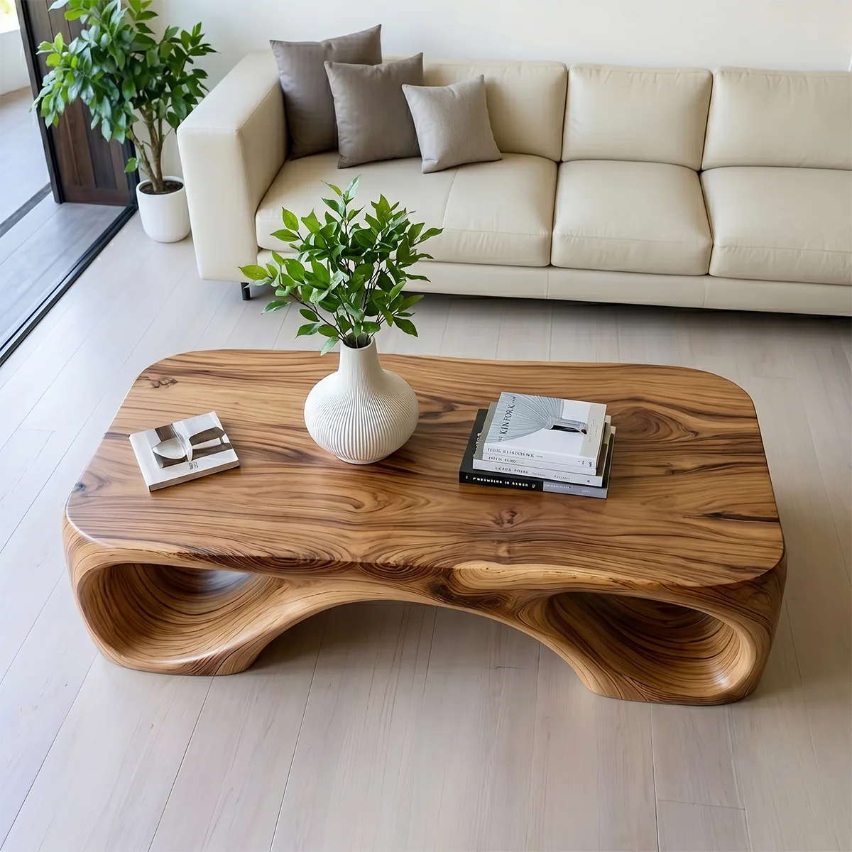 Sculptural Solid Wood Coffee Table – Handcrafted Organic Modern Center Table