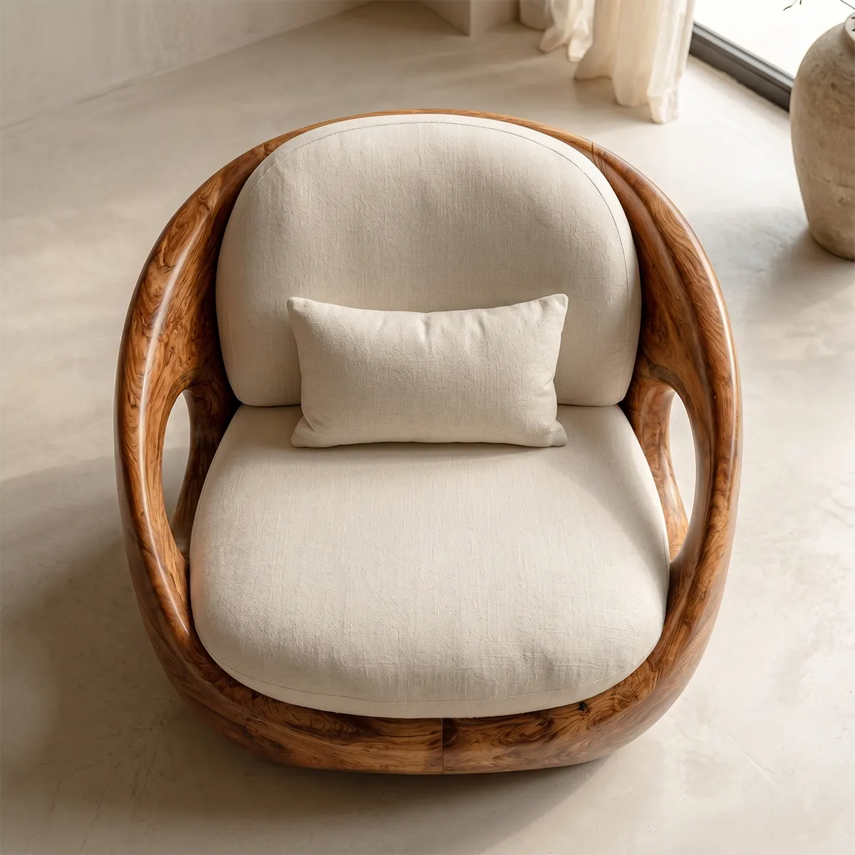 Organic Modern Wooden Lounge Chair | Sculptural Solid Wood Accent Chair TT006-3010