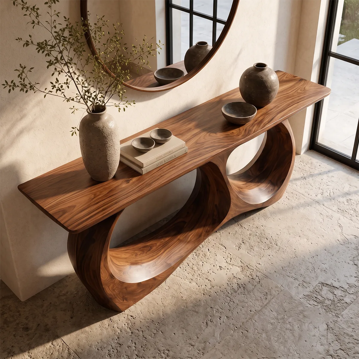 Modern Sculptural Console Table – Organic Contemporary Entryway Table TT006-5674