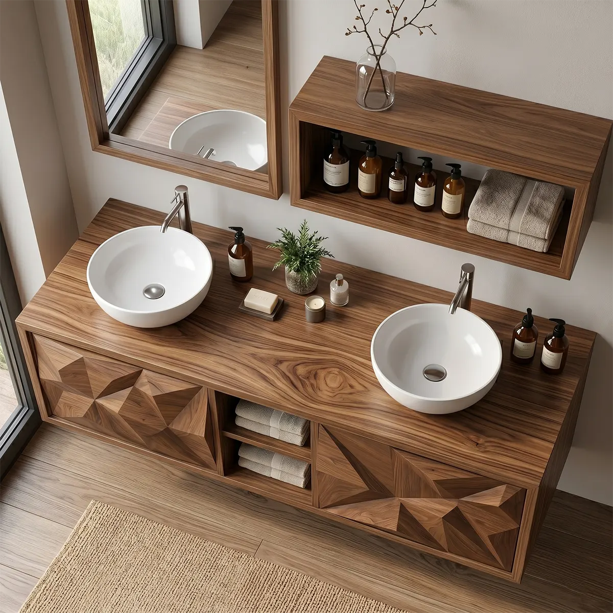 Modern Geometric Floating Double Sink Bathroom Vanity TT006-6733