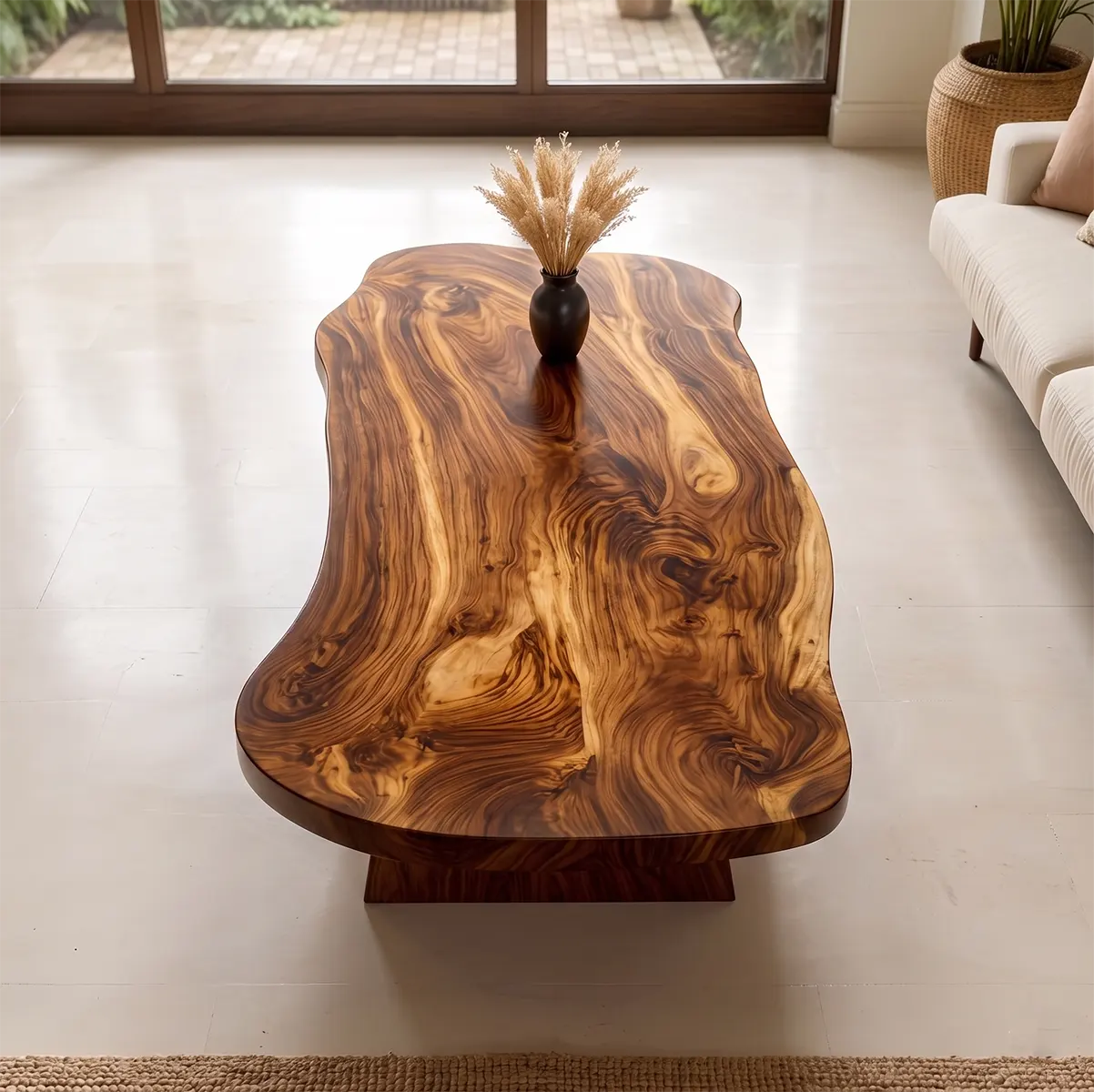 Mid Century Abstract Solid Wood Coffee Table with Sculptural Design