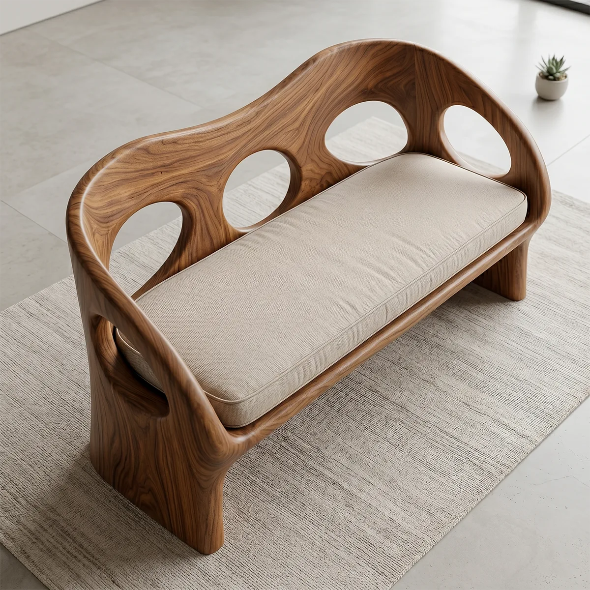 Luxury Organic Modern Outdoor Solid Wood Sofa with Sculptural Frame