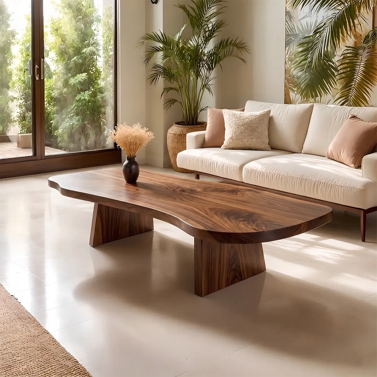 Mid Century Abstract Solid Wood Coffee Table with Sculptural Design