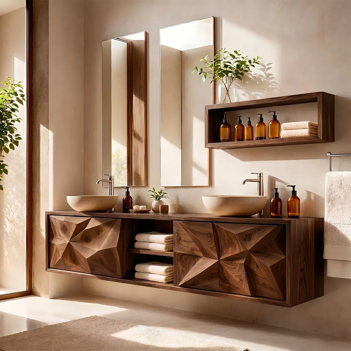 Modern Geometric Floating Double Sink Bathroom Vanity TT006-6733