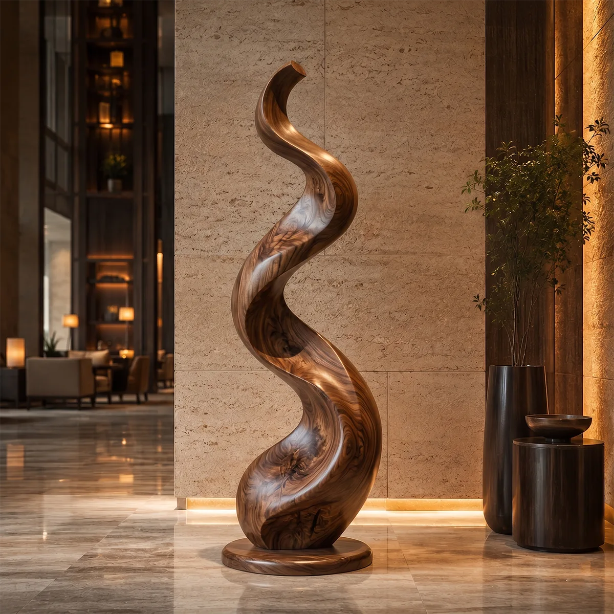 Handcrafted Solid Wood Spiral Floor Sculpture – Modern Organic Statement Art TT006-1040