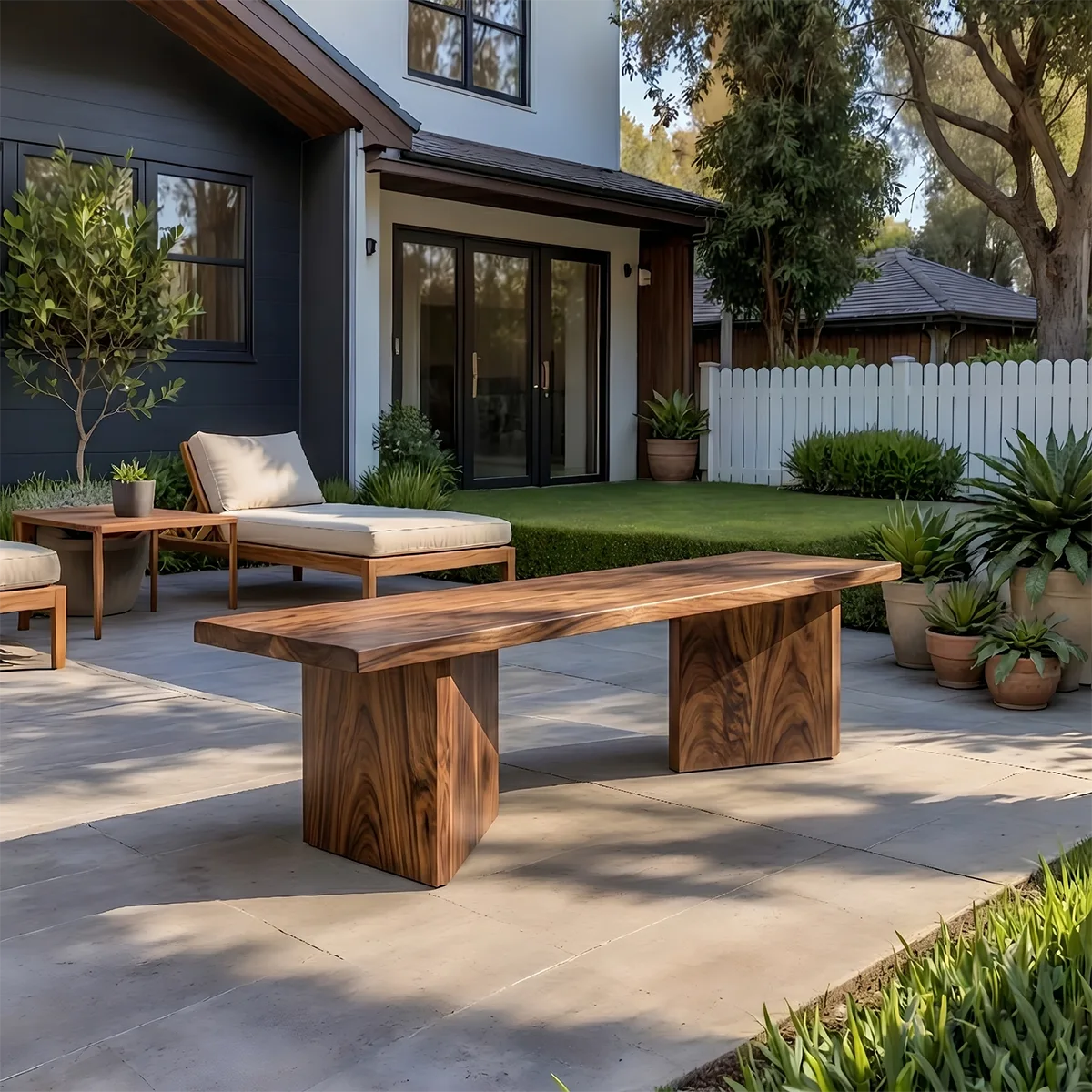 Handcrafted Solid Wood Outdoor Bench Minimalist Patio Garden Bench