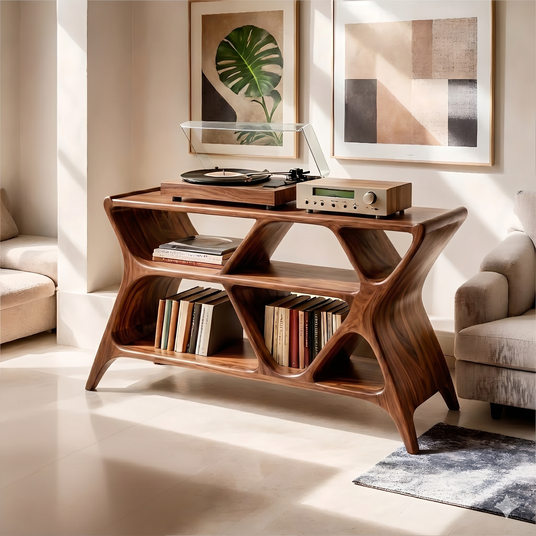 Modern Geometric Wooden Bookshelf | Vinyl Record Stand