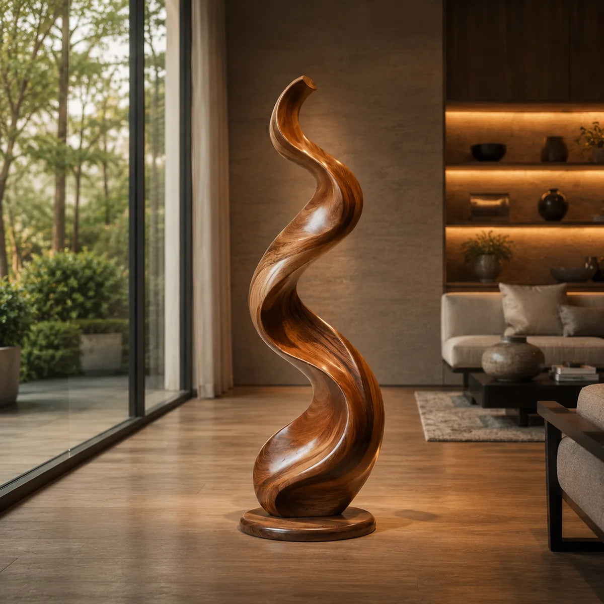 Handcrafted Solid Wood Spiral Floor Sculpture – Modern Organic Statement Art TT006-1040