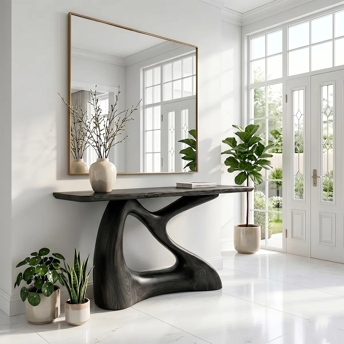 Sculptural Wood Console Table | Modern Entryway Table