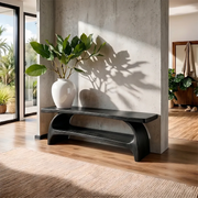 Handcrafted Solid Wood Entryway Bench with Sculptural Shelf for Modern Organic Interiors