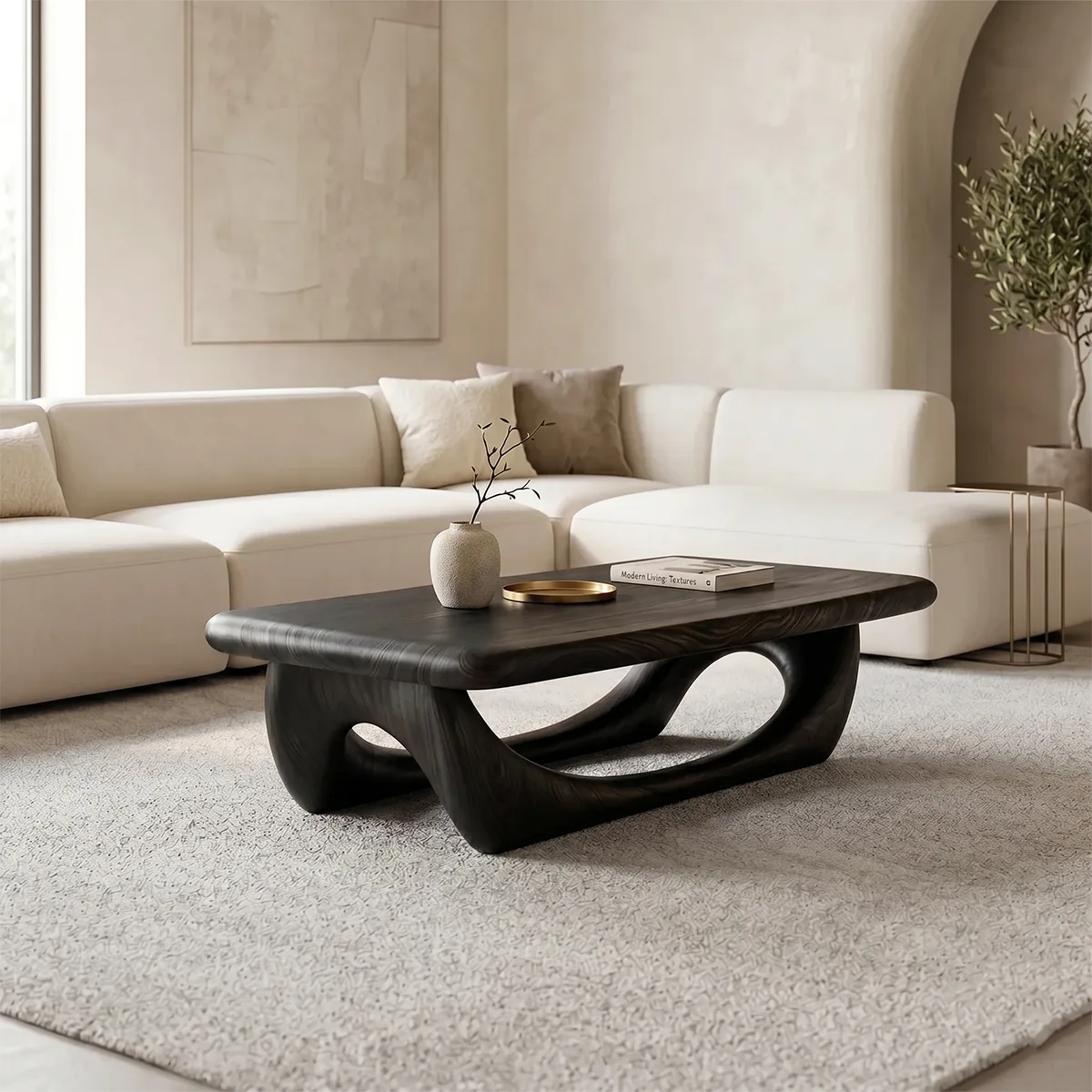 Modern Solid Wood Coffee Table – Sculptural Openwork Design TH003-7338