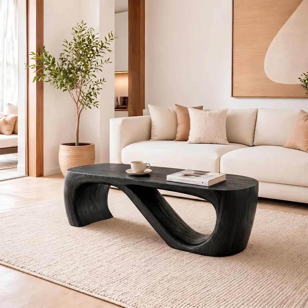Modern Solid Wood Asymmetrical Sculptural Coffee Table