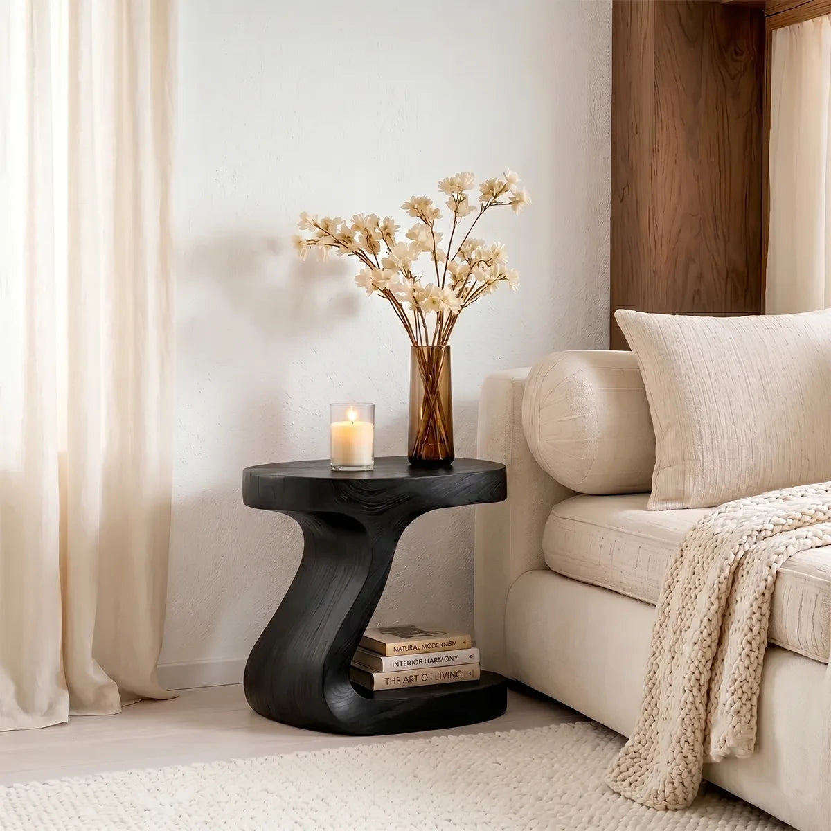 Handcrafted Sculptural Solid Wood Nightstand for Modern Bedrooms