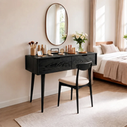 Minimalist Solid Wood Vanity Desk with Large Drawers and Oval Mirror