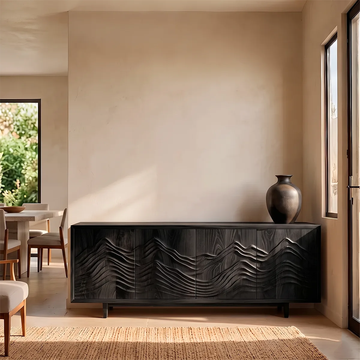 Topographic Carved Solid Wood Sideboard | Modern Buffet Cabinet for Organic & Japandi Interiors TH003-2760