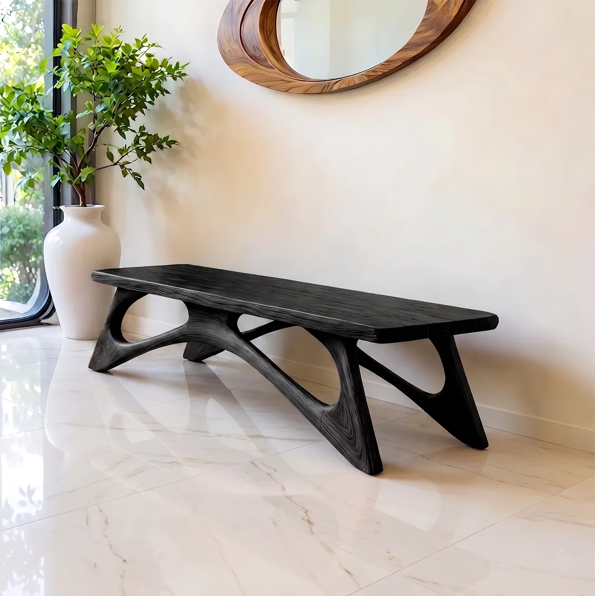 Organic Sculptural Solid Wood Bench