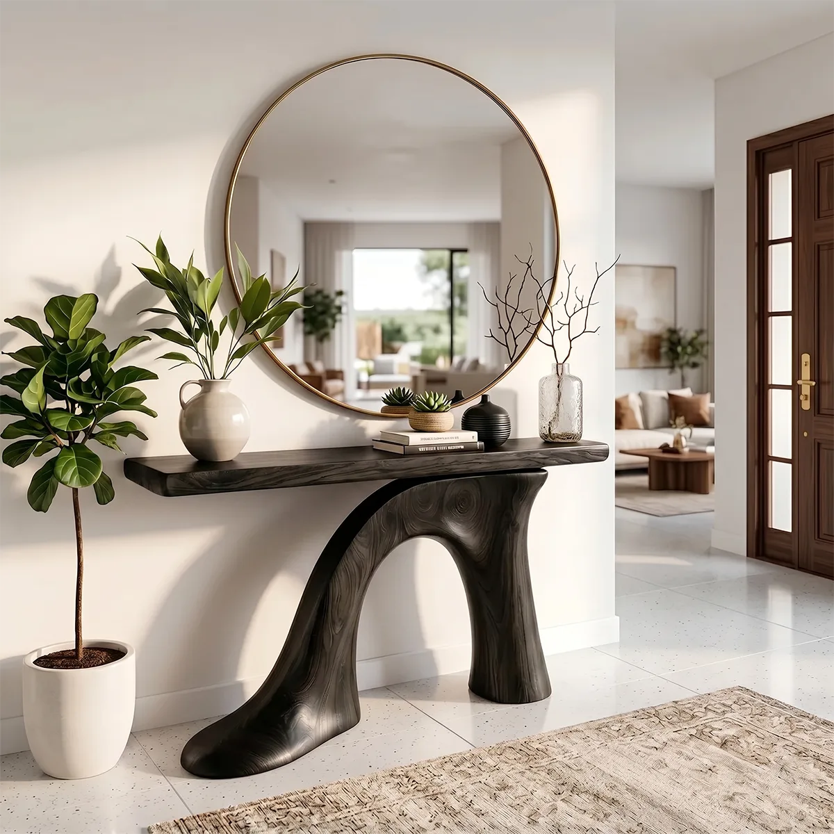 Sculptural Wood Console Table | Modern Entryway Table