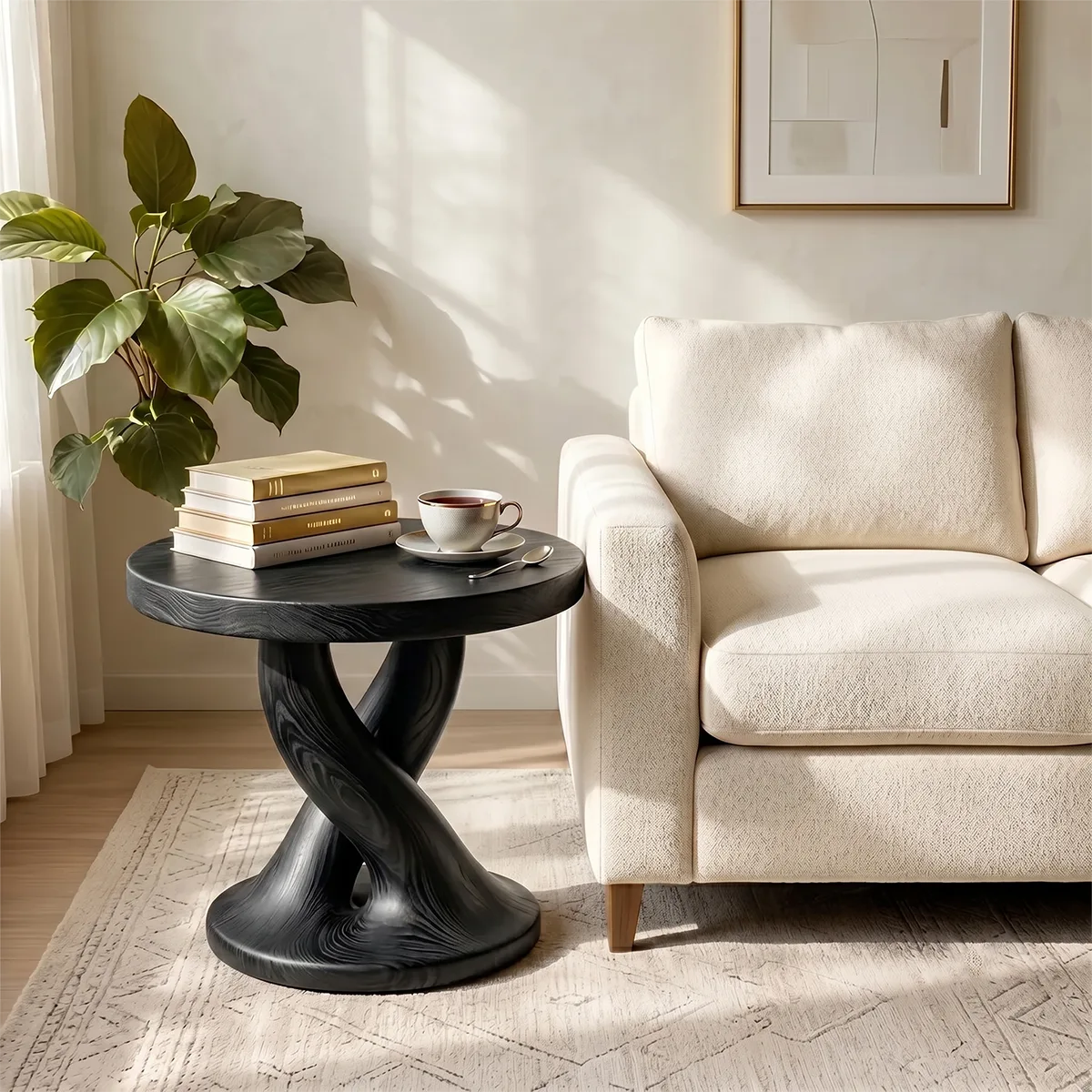 Twisted Pedestal Solid Wood Side Table | Organic End Table TH003-2053