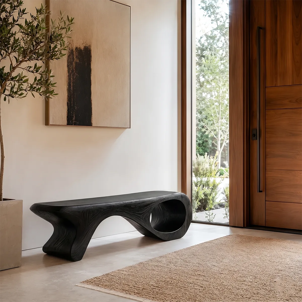 Sculptural Organic Solid Wood Bench
