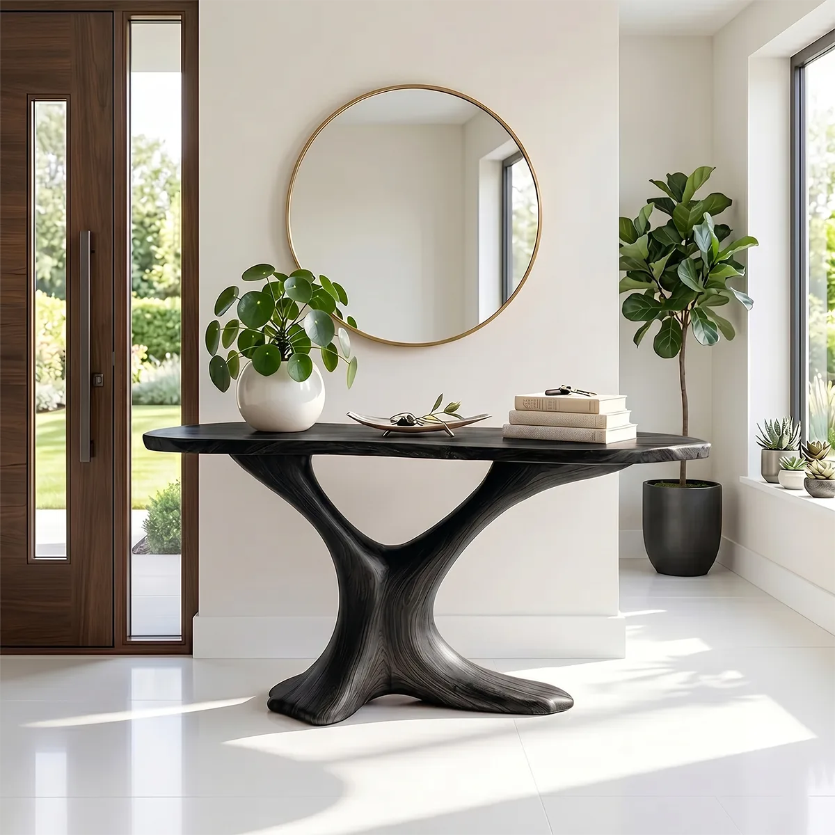 Sculptural Natural Wood Console Table for Entryway