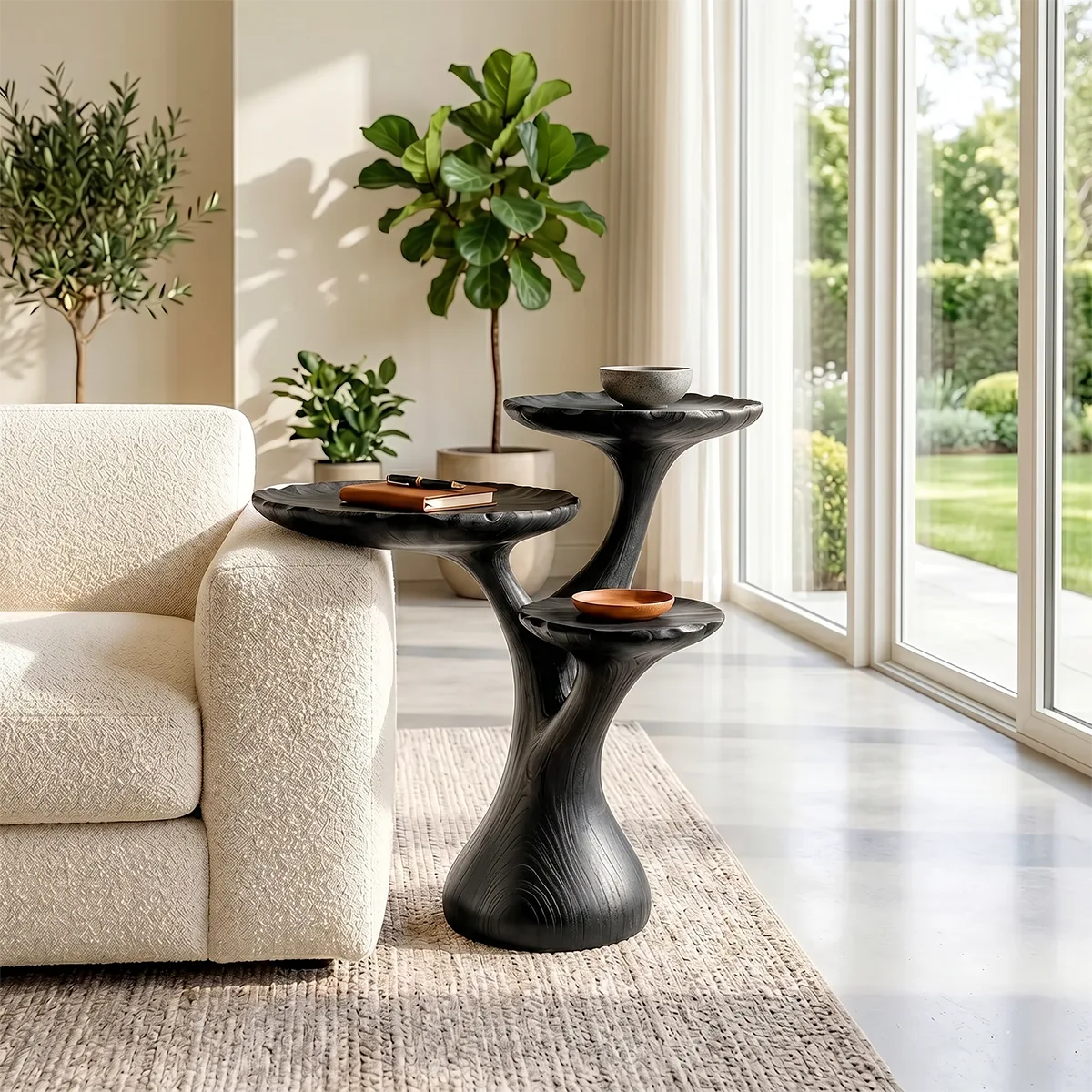 Three-Tier Solid Wood Side Table | Organic Sculptural Design TH003-9894