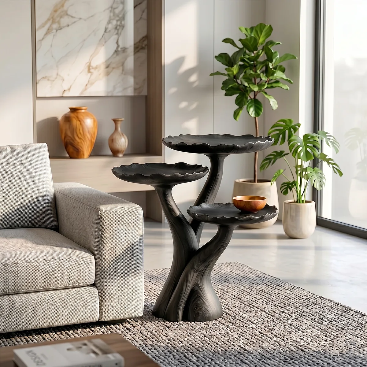 Tiered Leaf Solid Wood Side Table | Sculptural Display Table TH003-7691