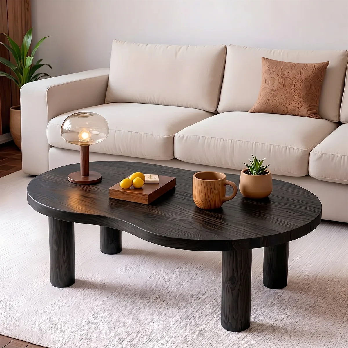 Modern Solid Wood Organic Freeform Coffee Table with Chunky Legs