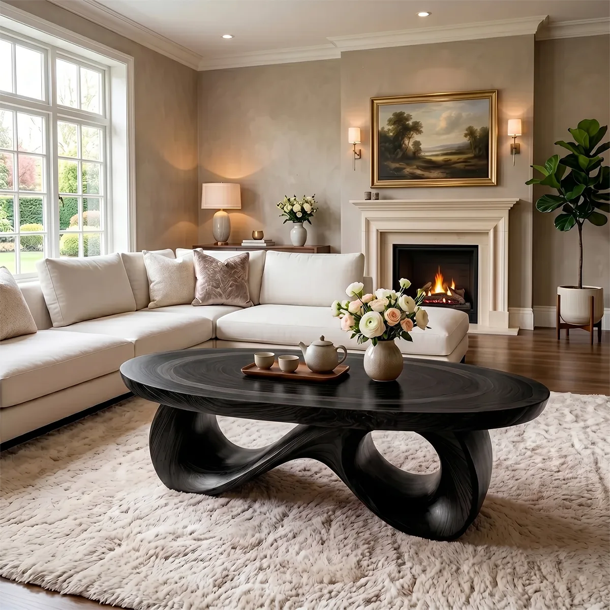 Organic Solid Wood Coffee Table – Sculptural Oval Design TH003-5853