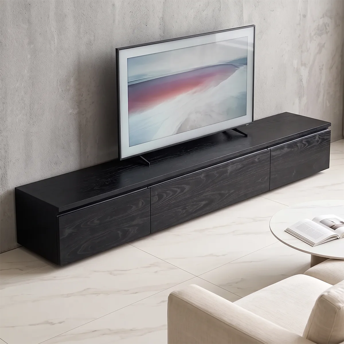 Modern Low Profile TV Stand with 3 Drawers | Minimalist Long Media Console TH003-8GTN1YT