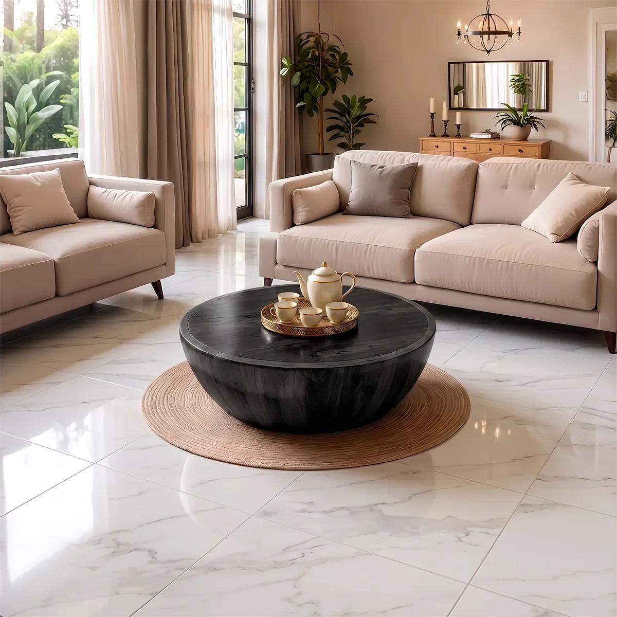 Modern Round Coffee Table | Sculptural Bowl Pedestal Center Table for Living Room TH003-2435