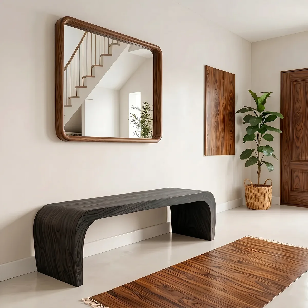Minimalist Curved Solid Wood Console Bench for Entryway and Living Room