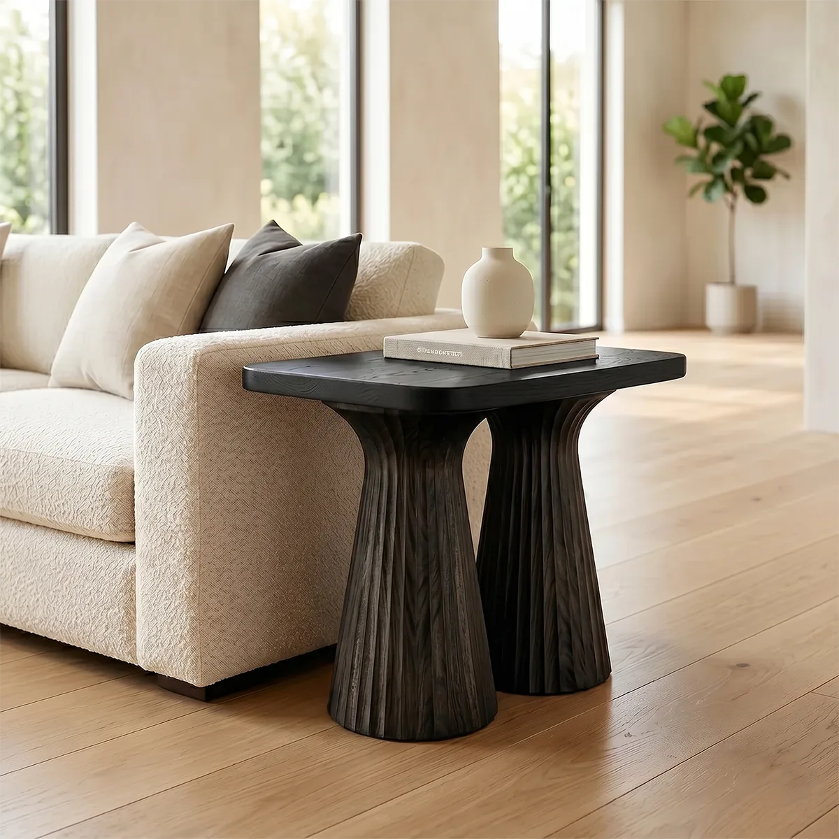Modern Solid Wood End Table | Sculptural Side Table for Living Room & Bedroom TH003-6269
