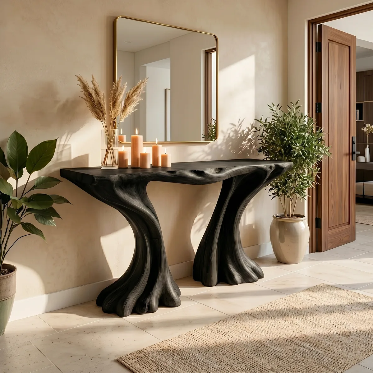 Natural Solid Wood Console Table – Modern Entryway Table