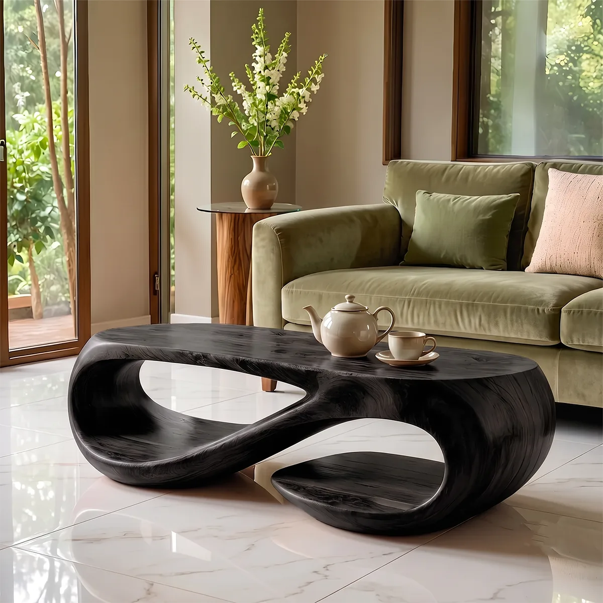 Modern Oval Coffee Table | Sculptural Loop Base Center Table for Living Room TH003-6081
