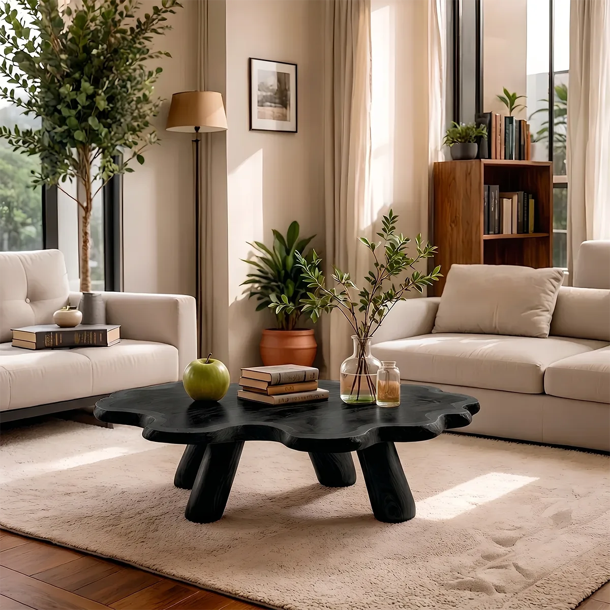 Round Solid Wood Coffee Table – Organic Flower Shape Design TH003-2700