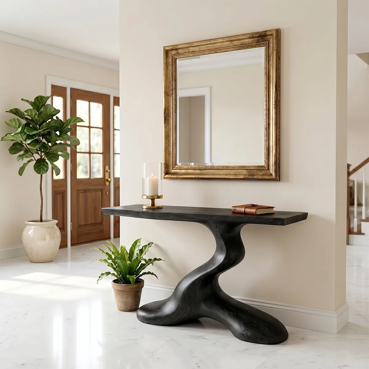 Luxury Solid Wood Console Table | Sculptural Entryway Table