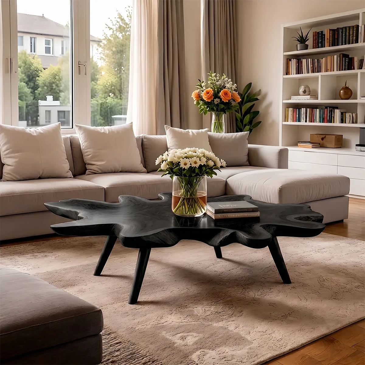 Leaf-Shaped Solid Wood Coffee Table | Handcrafted Modern Design TH003-7747
