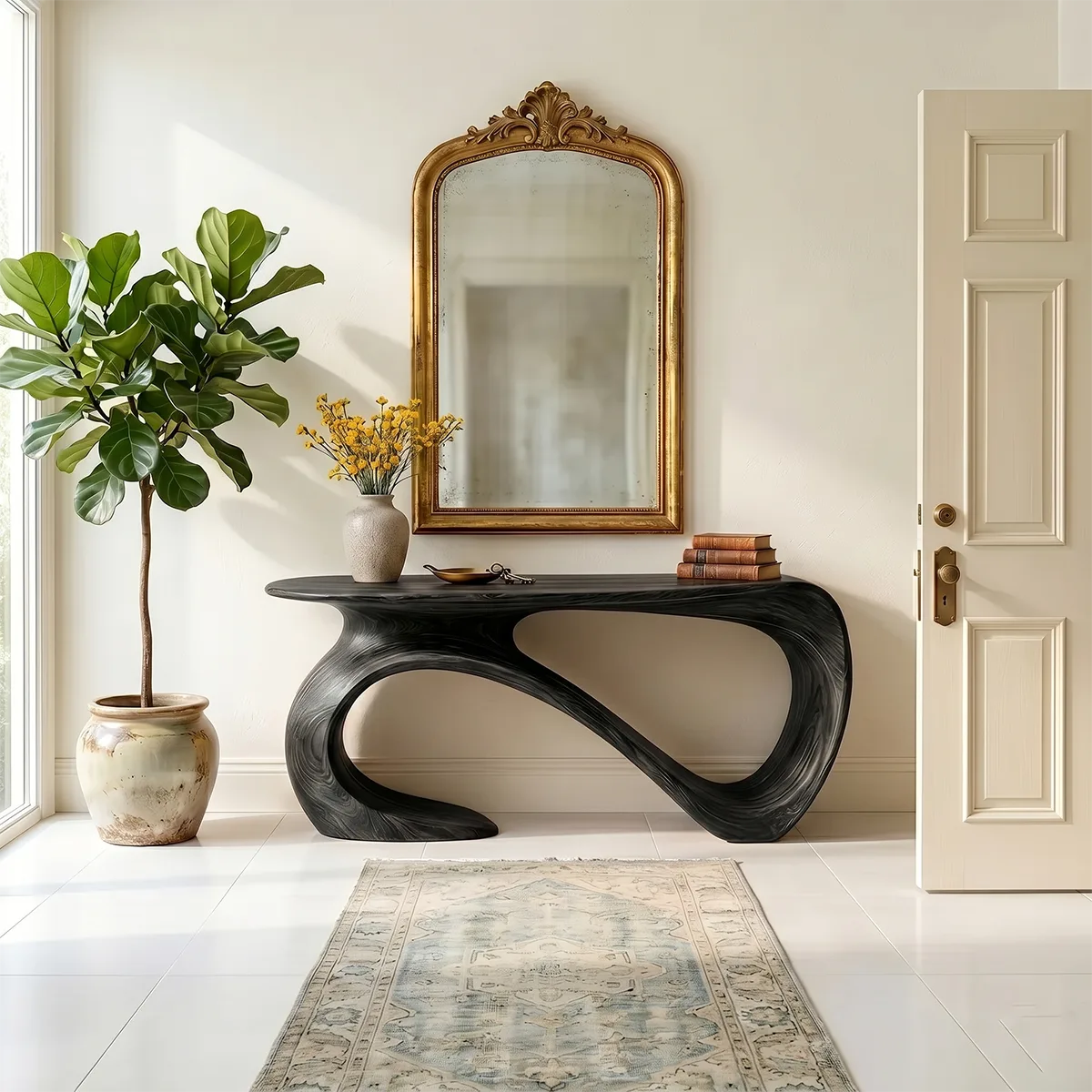 Artistic Solid Wood Entryway Table with Sculptural Design