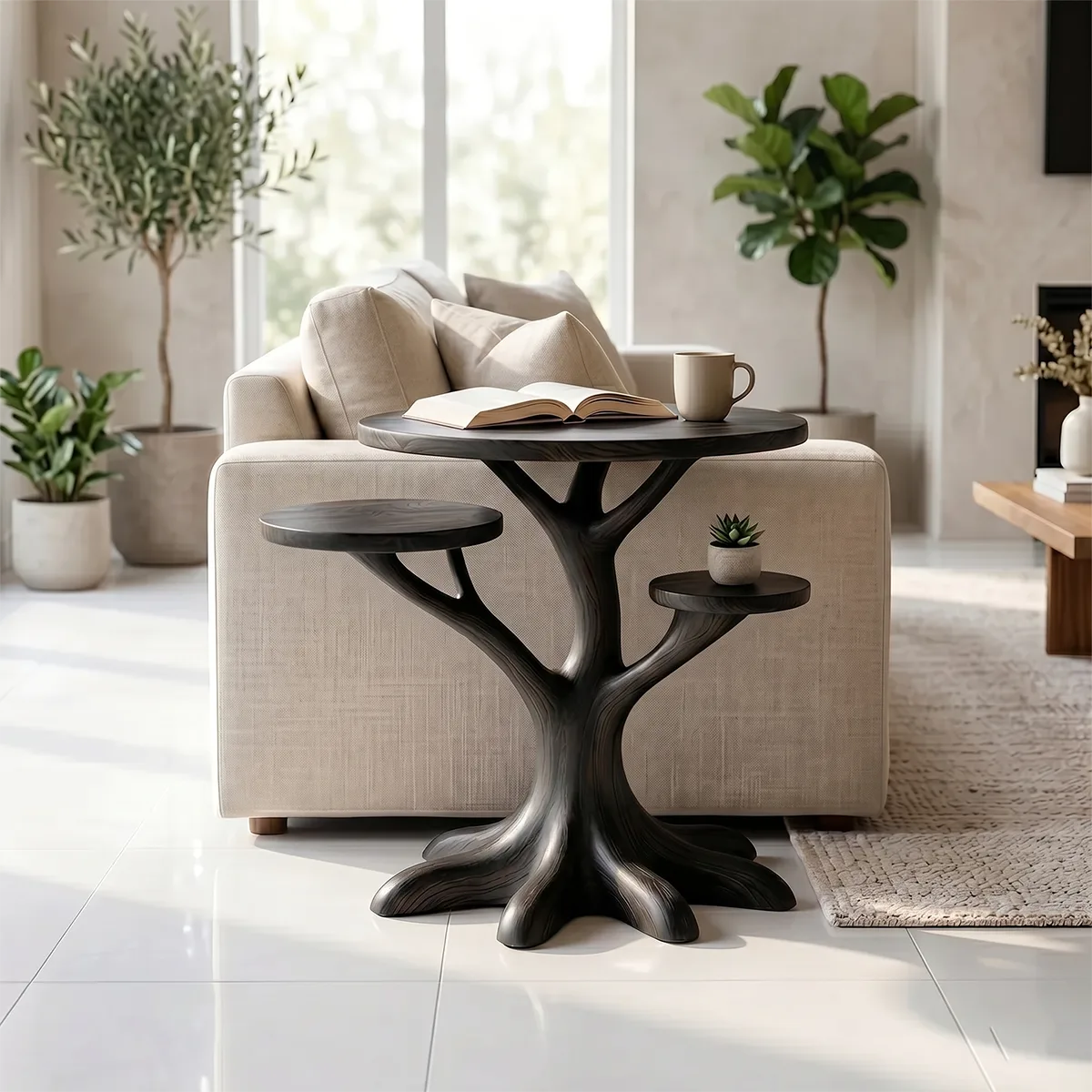 Handcrafted Solid Wood Tree End Table – Sculptural Organic Side Table for Living Room TH003-2029