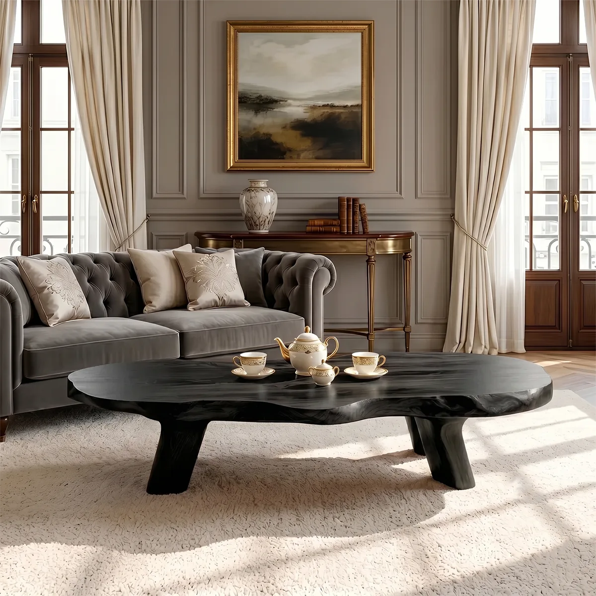 Organic Solid Wood Coffee Table – Handcrafted Rustic Modern Design TH003-6475