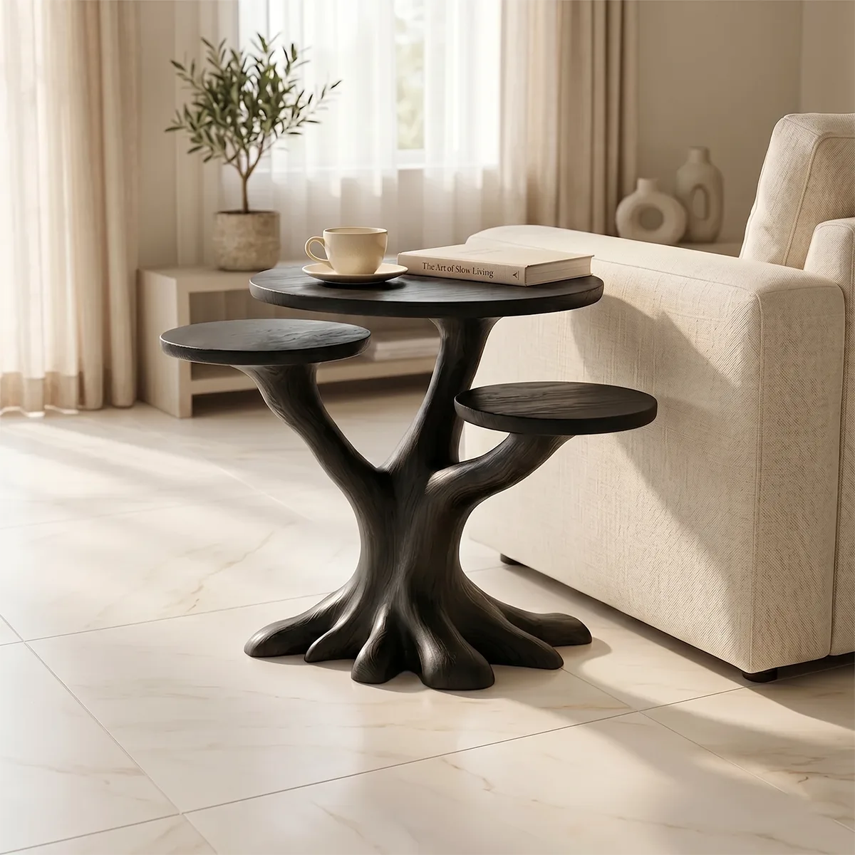 Tree Branch Solid Wood End Table – Organic Side Table for Living Room TH003-3035
